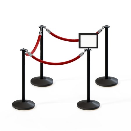 Stanchion Post and Rope Kit Black, 4FlatTop 3RedRope 8.5x11H Sign -  MONTOUR LINE, C-Kit-3-BK-FL-1-Tapped-1-8511-H-3-ER-RD-PS